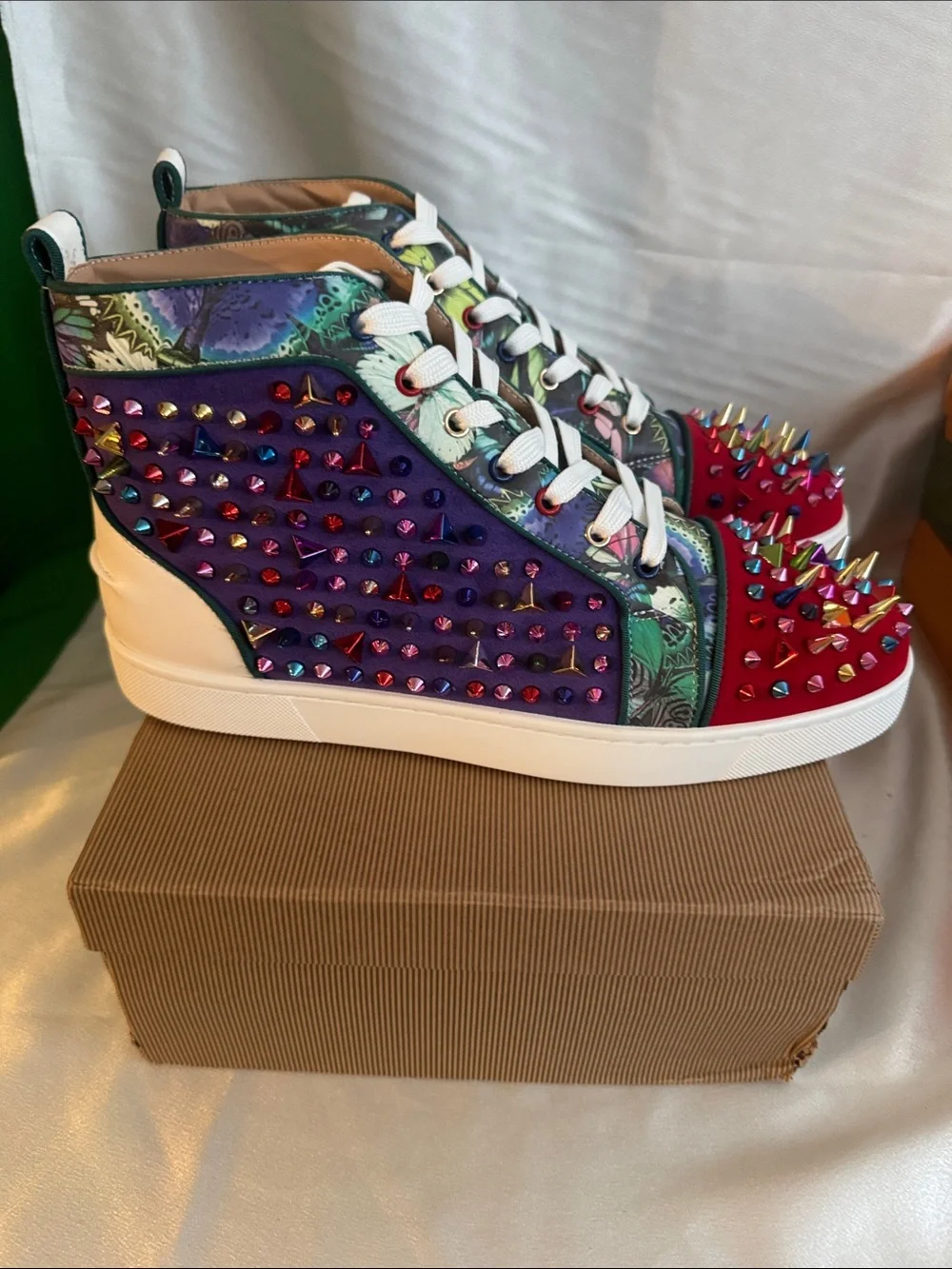 New! Christian Louboutin Louis Pik Pik Orlato high-top sneakers/ “Red Bottoms”
